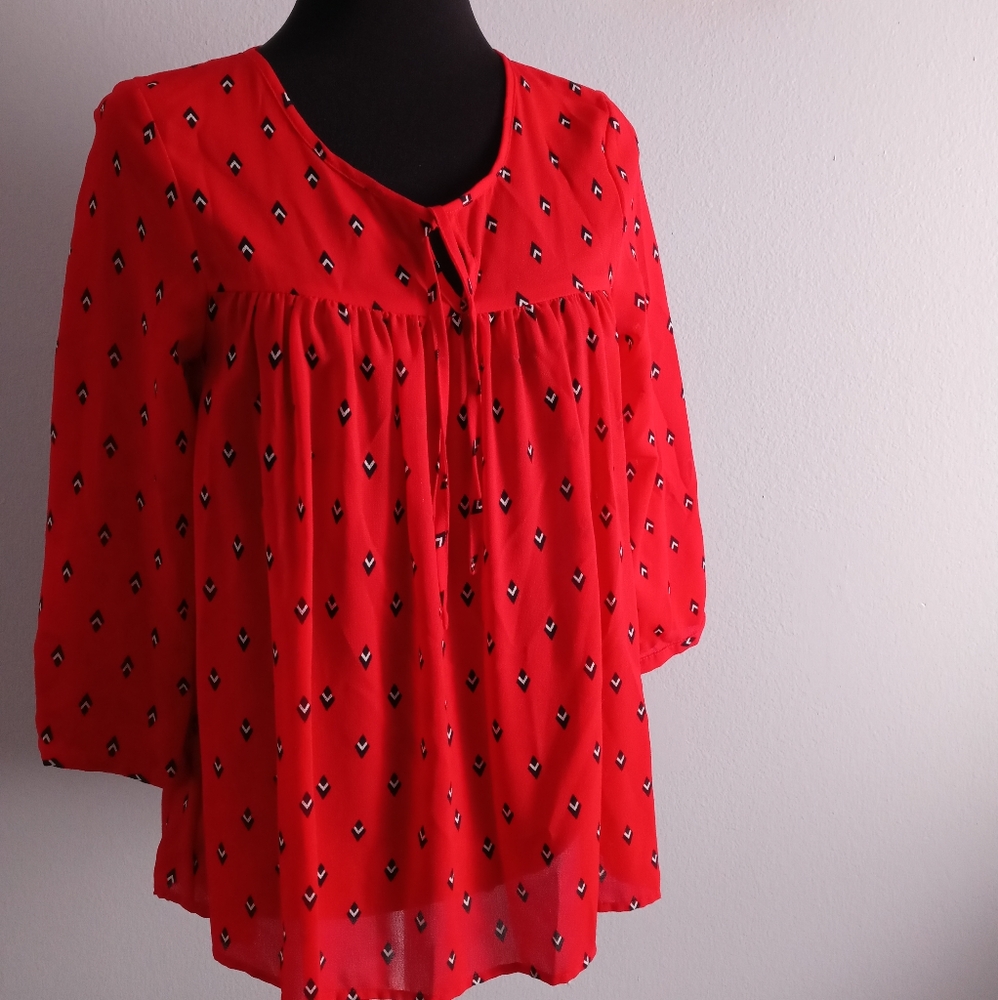 Top Women Jack by Dakota color red size XS 3/4 Slevees Ruffles New Out Tags